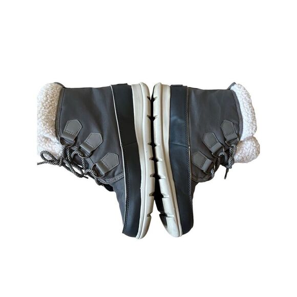 SOREL Explorer Carnival Waterproof Boots Gray Faux Fur Collar Quarry Size 8 - Picture 10 of 10